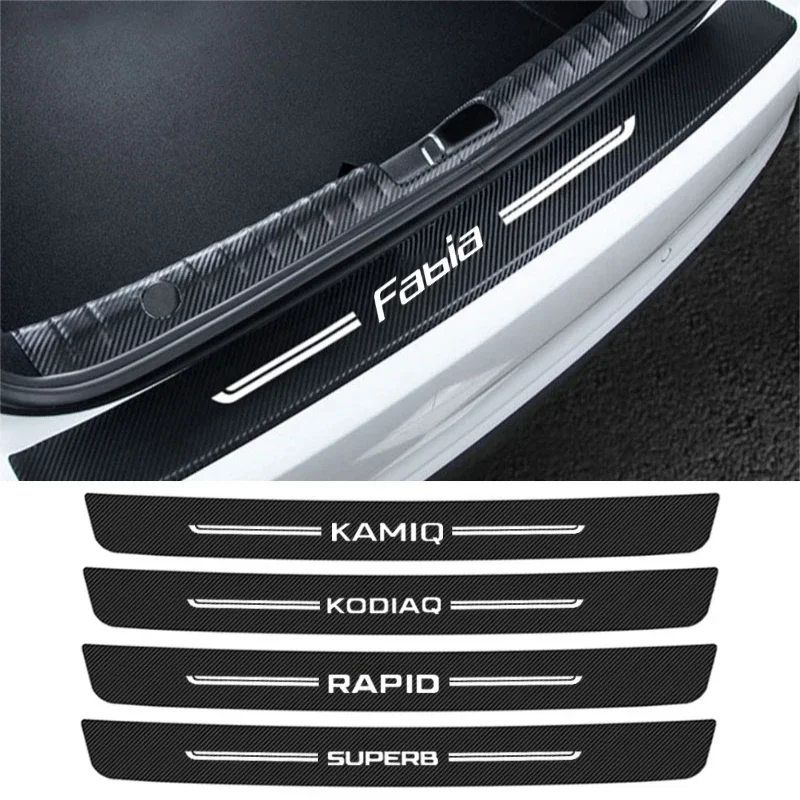 1PC for Skoda VRS Octavia FABIA KAMIQ KAROQ KODIAQ RAPID SCALA SUPERB Logo Car Rear Trunk Bumper Guard Protective Film Stickers