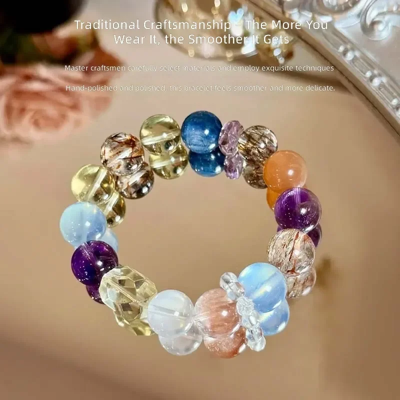 [All Things Live] Natural Citrine Amethyst Bracelet Lucky Black Gold Super Seven Crystal Bracelet Suction Gold Duobao