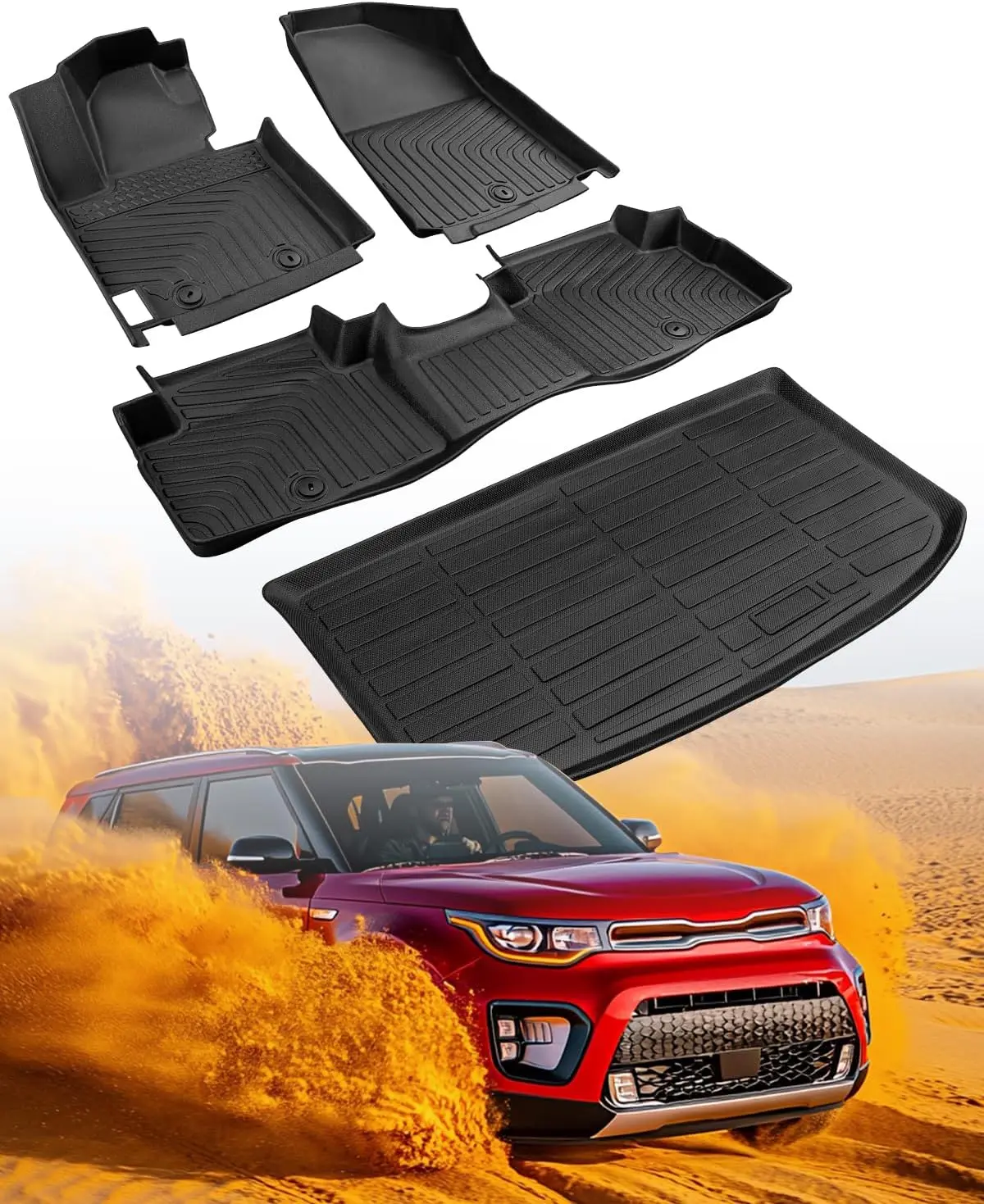 All-Weather TPE Floor Mats & Cargo Liner for Kia Soul (2014-2019, Non-Hybrid), 4PCS Set, Interior Protection