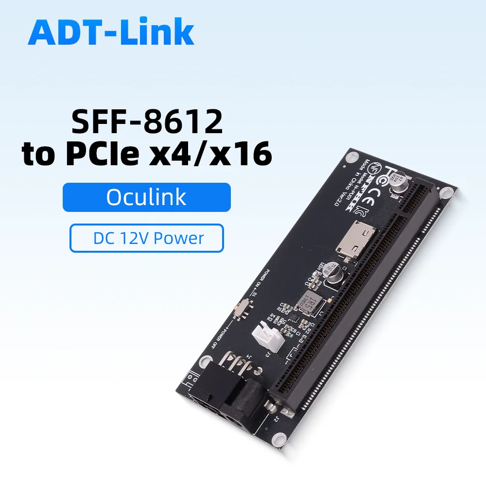 

Oculink SFF-8612 To PCIe X4 X16 Interface Adapter Card for GPU Powered By DC 12V Compatible with PCIe 4.0 3.0 SSF-8611 4i Cable