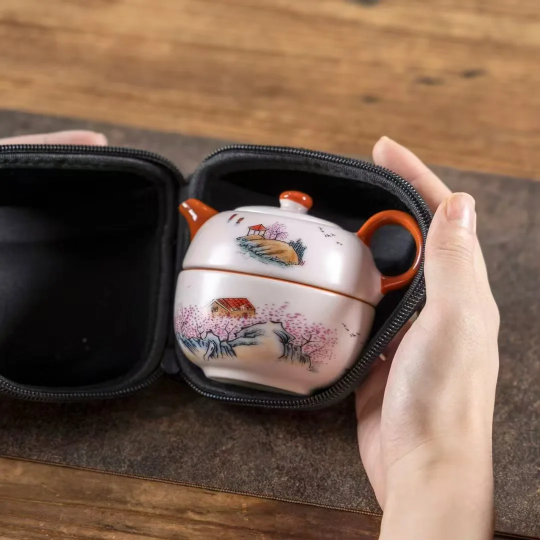 Fenru Kuaike-Juego de té de viaje chino, olla agarrada a mano portátil para coche, nuevo Infusor de té de viaje individual Simple