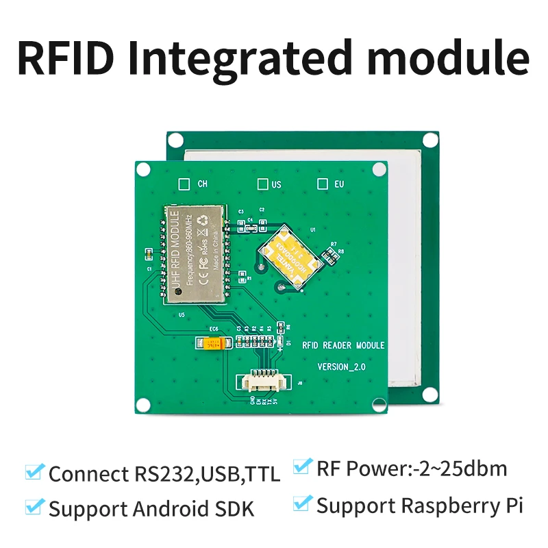 Small Size 35*35mm UHF RFID 900Mhz EPC G2 6C Integrated 1dBi Antenna All-in-one Tag Label Reader Module