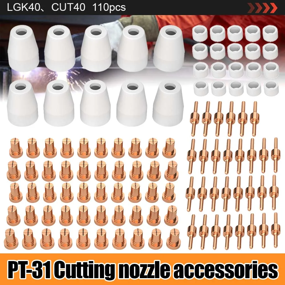 

Набор из 110 сопел PT-31 для плазменной резки CUT40, удлиненный комбинированный комплект для плазмореза, аксессуары для резака