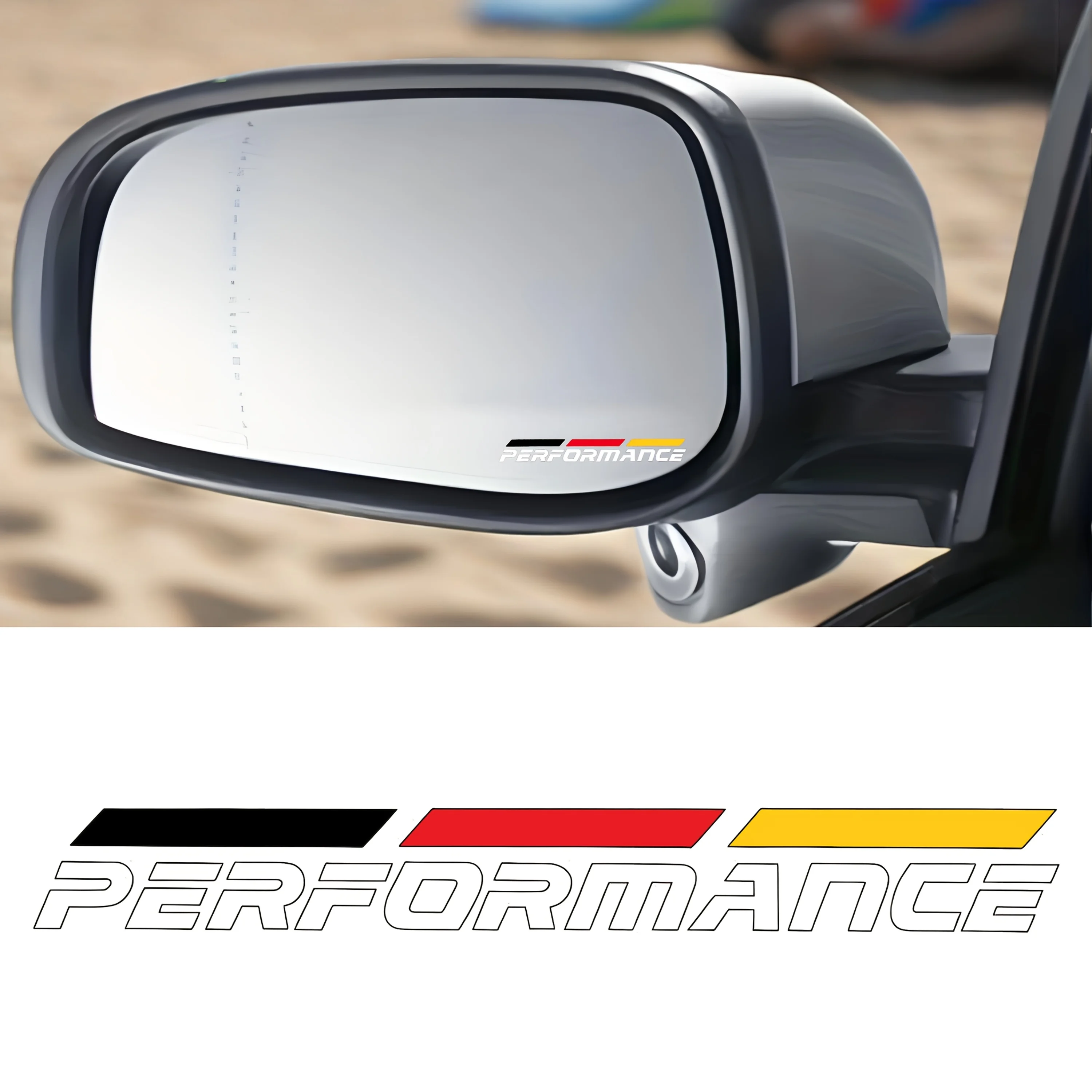 

2PCS/SET PERFORMANCE Car Mirror Sticker (Black Red Yellow Stripe) Waterproof Decal High Adhesion Automotive Decor