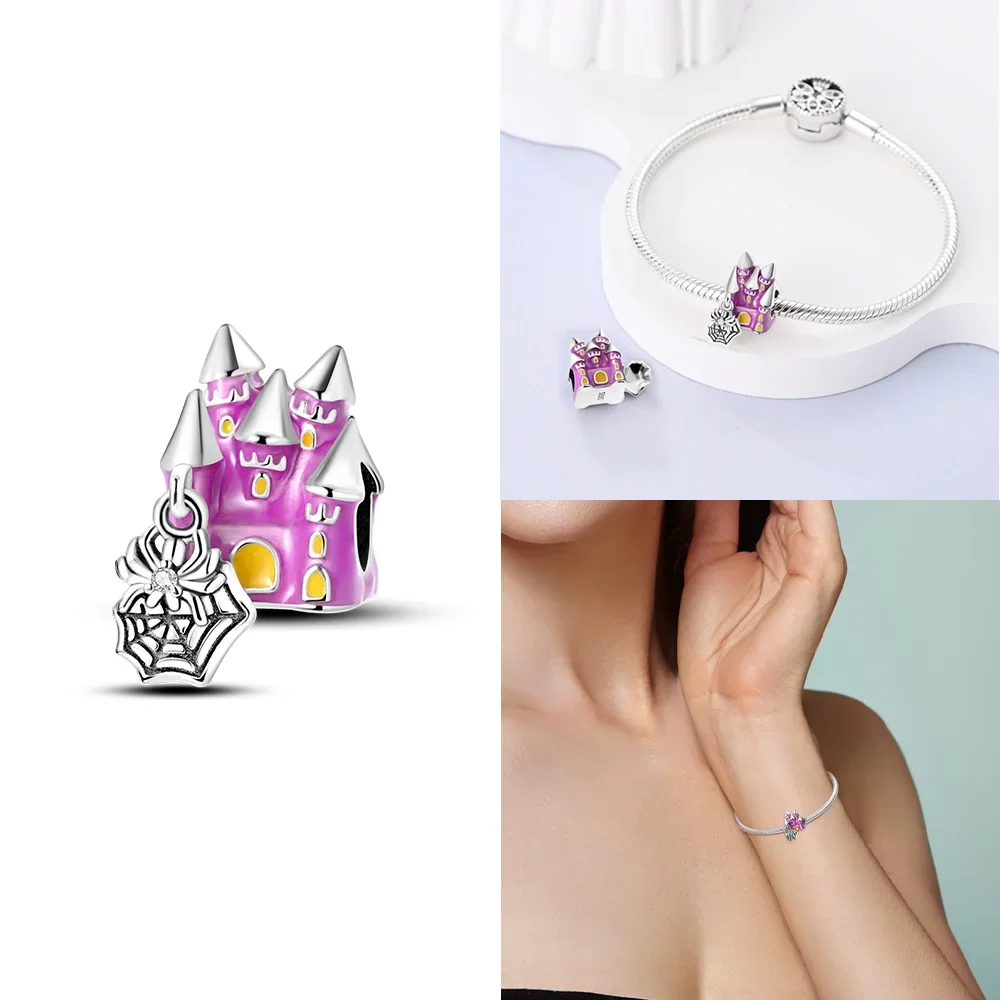 925 Silver Halloween Pumpkin Cart Magic Witch Ghost Original Charms Beads Fit Bracelet Jewelry Diy Women Birthday Gift Necklace