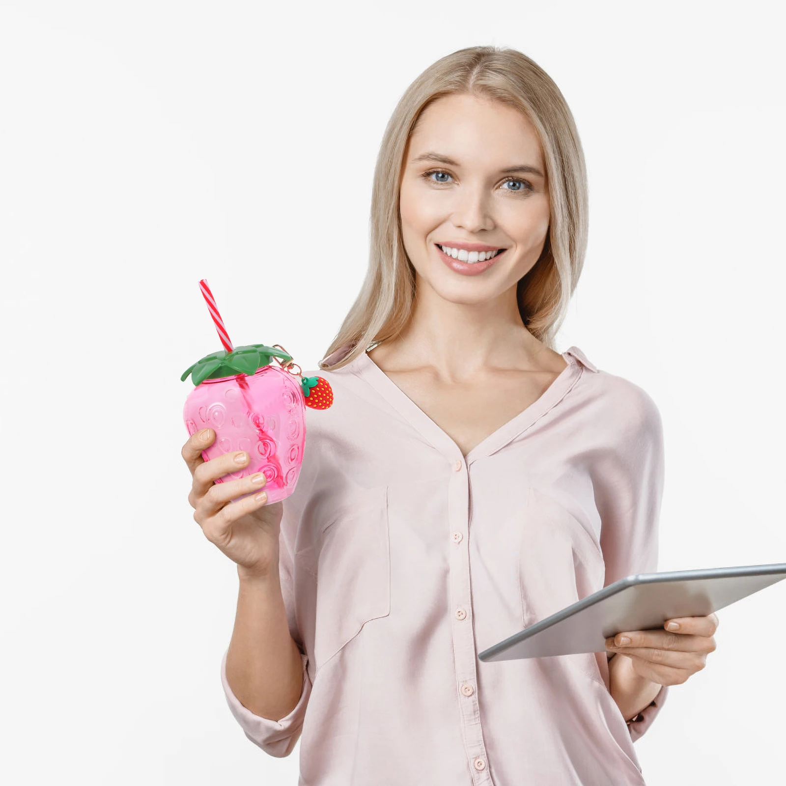 

3 set Kawaii Strawberry Cold Cup Portable Reusable Plastic Drinking Bottle For Milk Tea Juice Party Use Clear Cup With Lid Straw