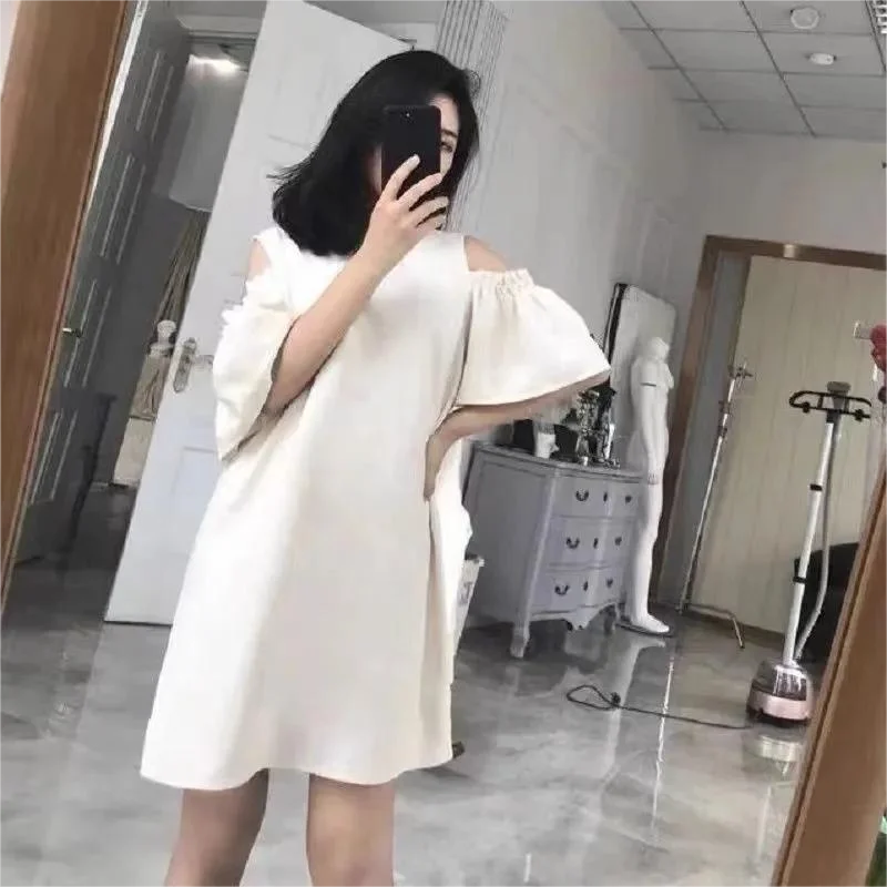 Women Patchwork Sexy Off Shoulder T Shirt Beach Midi Dress Summer Trendy Short Sleeve Chic Simple Party Dresses