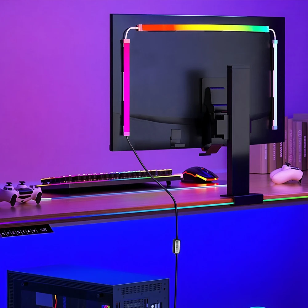Pantalla de 24 27 32 34 pulgadas para videojuegos, tira LED de fosfores, Monitor de TV inteligente ambiental, luz de fondo, sincronización de juegos de música para pantalla de ordenador