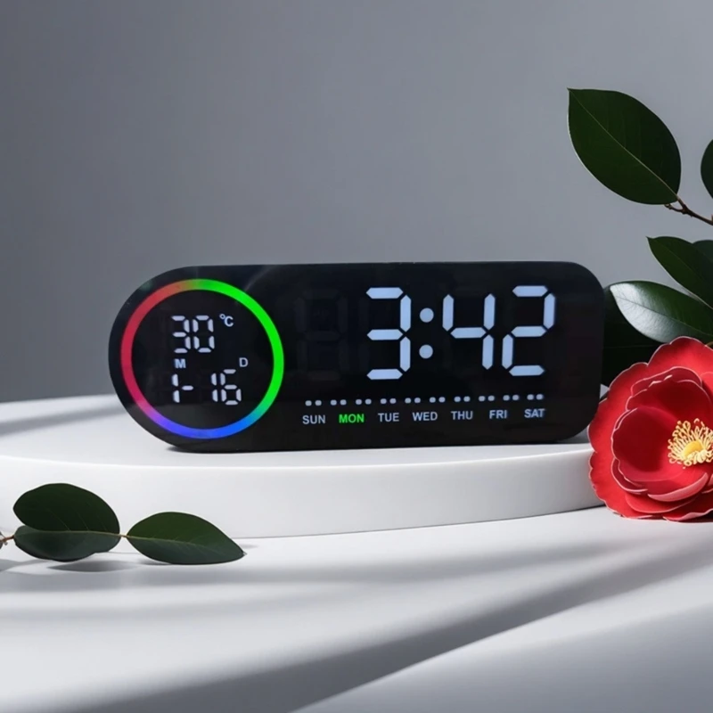 7 Color Changing Light Clock Real Time Indoor Temperature Monitoring Calendar Function Plastic Construction Y5GB