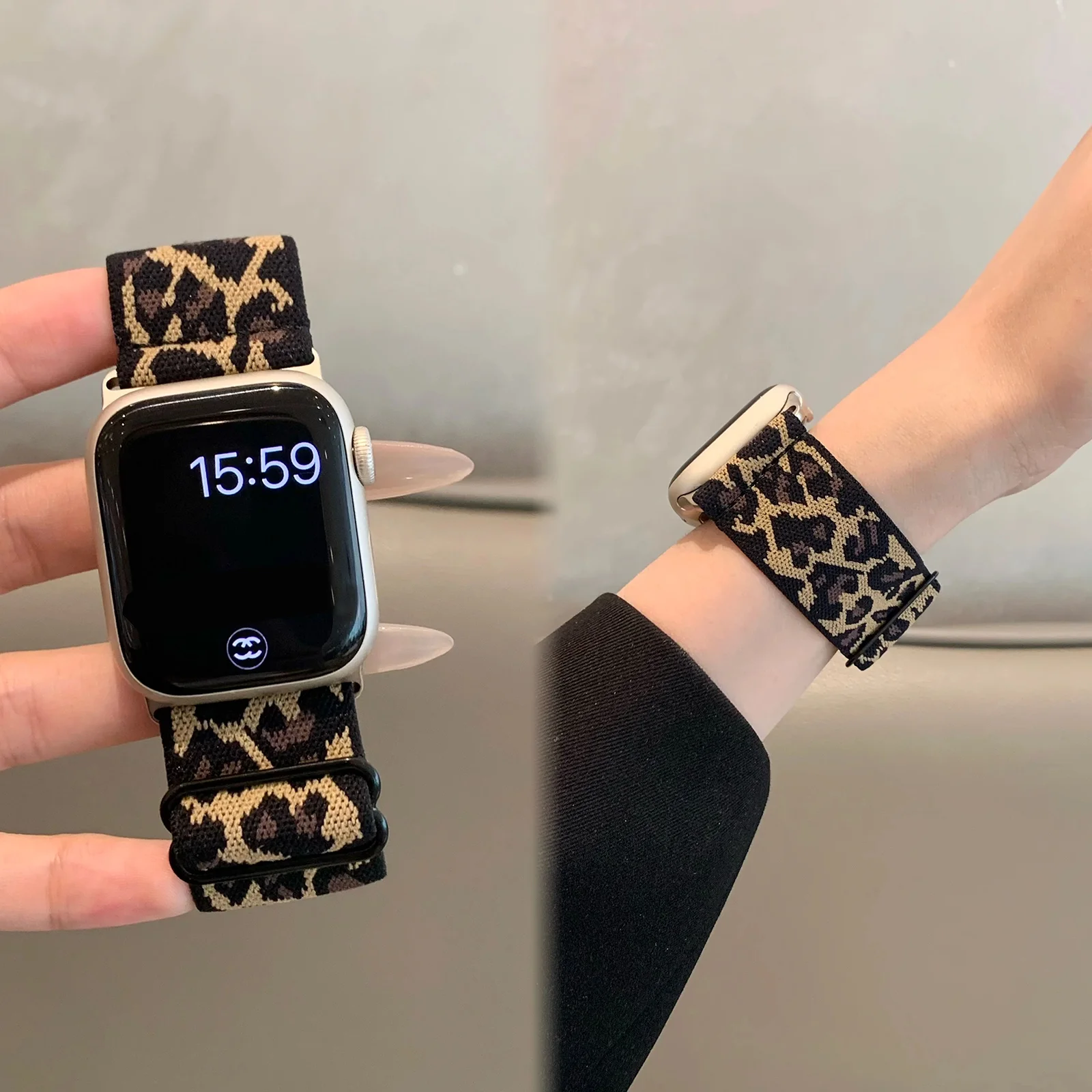 1 Pack Leopard Print Elastic Loop Band Compatible With Apple Watch Band 38mm 40mm 41mm 42mm 44mm 45mm 49mm, Replacement Bracelet