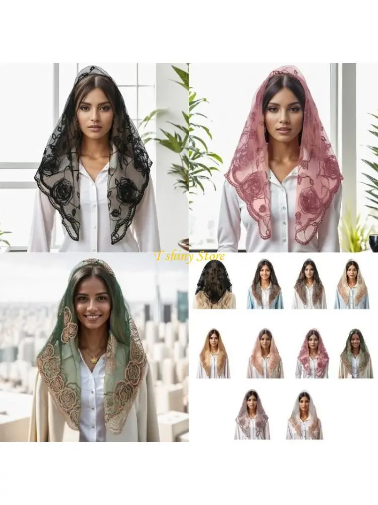 

N58F Ethnic Lace Scarf for Wedding Latin Mass Scarf Headscarf Bridal Scarf Catholic Church Mantilla Scarf Casual Formal Headwrap