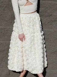 3D Flower Ball Gown Long Skirt Women Autumn New High Waist Chic Simple A-line Faldas Female Elegant Fashion Casual Midi Skirts