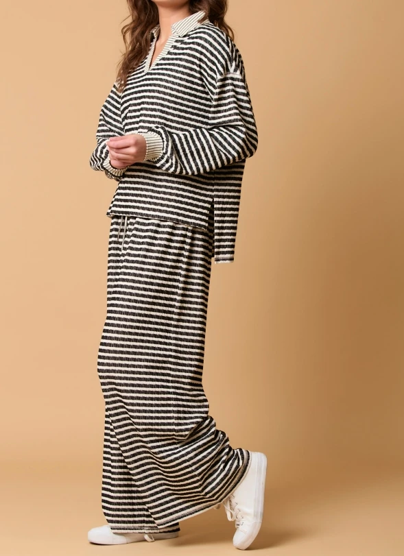 Striped Long Sleeved T-Shirt+Long Pants Two-Piece Fashionable Casual Set for Women