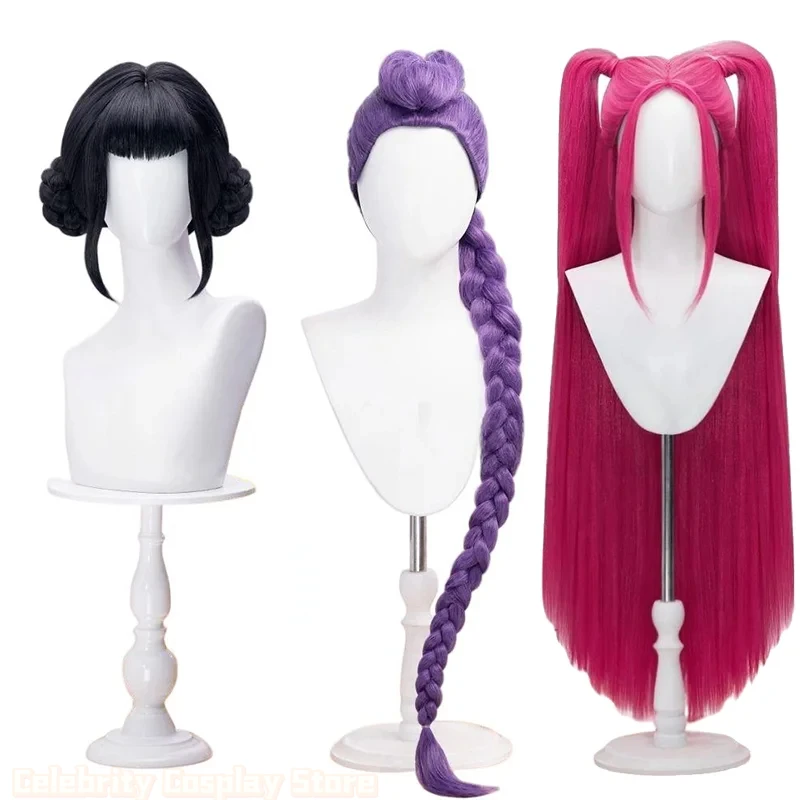 Kpo-p Inspired Synthetic Long Purple Black Red Wavy Wig for Costume Party Cosplay Anime Zo-e Carnival Heat Resistant