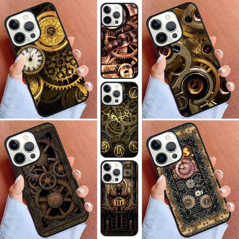 Steampunk Gears Vintage Time Machine Phone Case For iPhone 16 15 14 Pro 11 13 12 Mini Max SE 2020 6 7 8 Plus Cover Capa