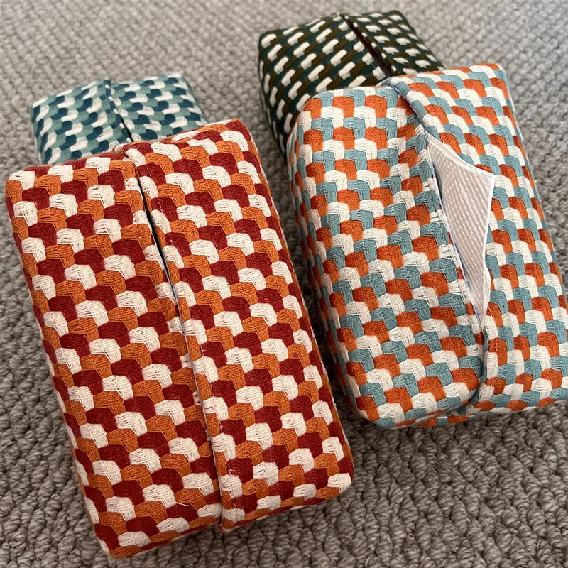 Dopamine Ins Style Tissue Box Large Capacity Square Fabric Tissue Draw Car Home Living Room Bright Color Storage Organizer