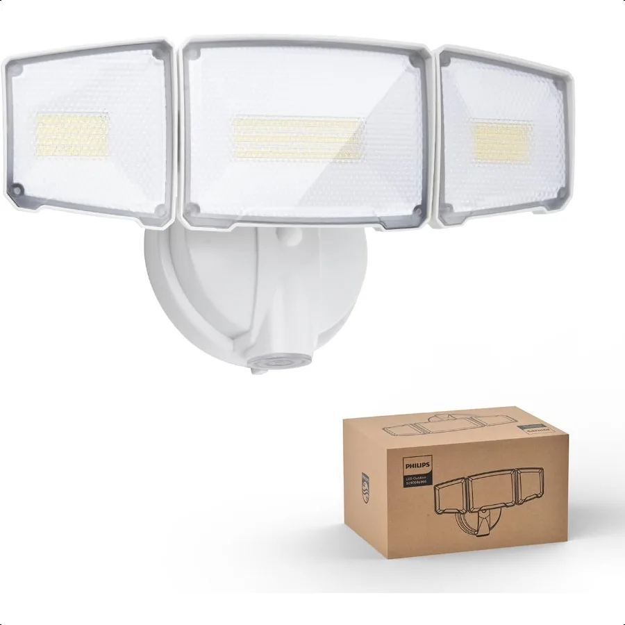 72W 7400LM Luci di sicurezza dal tramonto all'alba Luce di inondazione in alluminio a LED per esterni 3 teste regolabili Luce diurna 5000K impermeabile per Garag