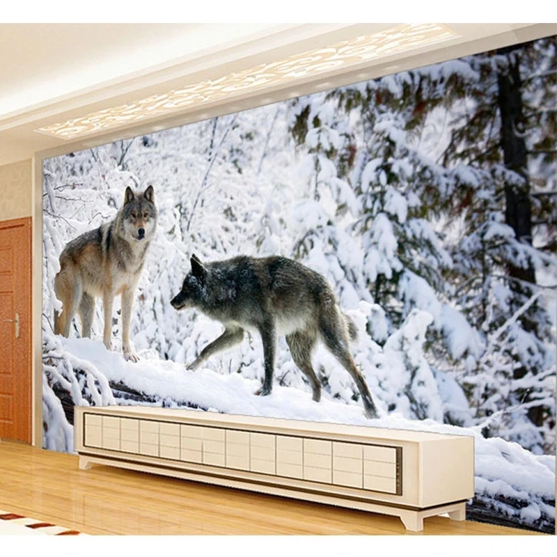 Customized products 3D Wallpaper Modern Simple Animal Wolf Snow Landscape Mural Living Room TV Sofa Backdrop bedroom restaurant
