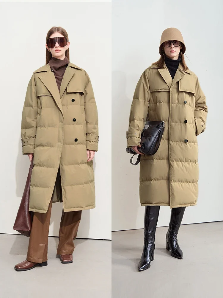 AMII Down Jacket 2026 Winter New Solid Color Loose Straight Warm with Belt Solid Color Long Trench Coat Down Jacket 12444053