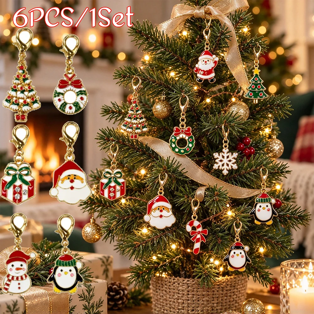 6-12PC Christmas Charms Enamel Keychains Cute Bag Charms Friend Party Favors Thanksgiving Supplies Xmas Gift Santa Claus Pendant