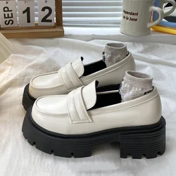 loafers women platform heels Patent Leather Platform Shoes for Women 2024 Spring Casual Woman beige Thick Sole mary janes Female