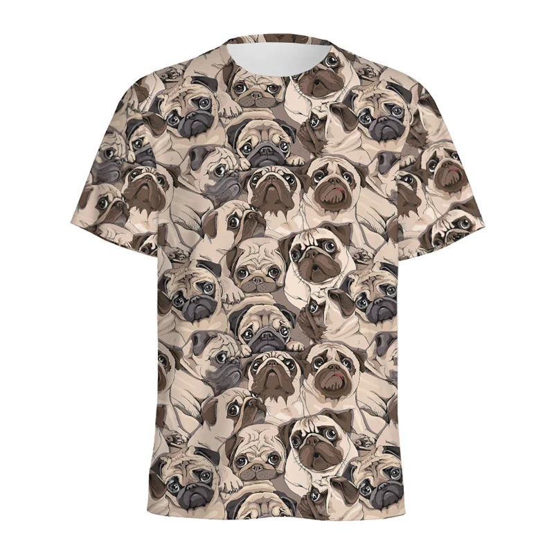 Cute Pug Pekingese Pattern T Shirt For Men Kids 3D Printed Animal Dog T-shirt Street Oversized Short Sleeve Tops Tee Shirts