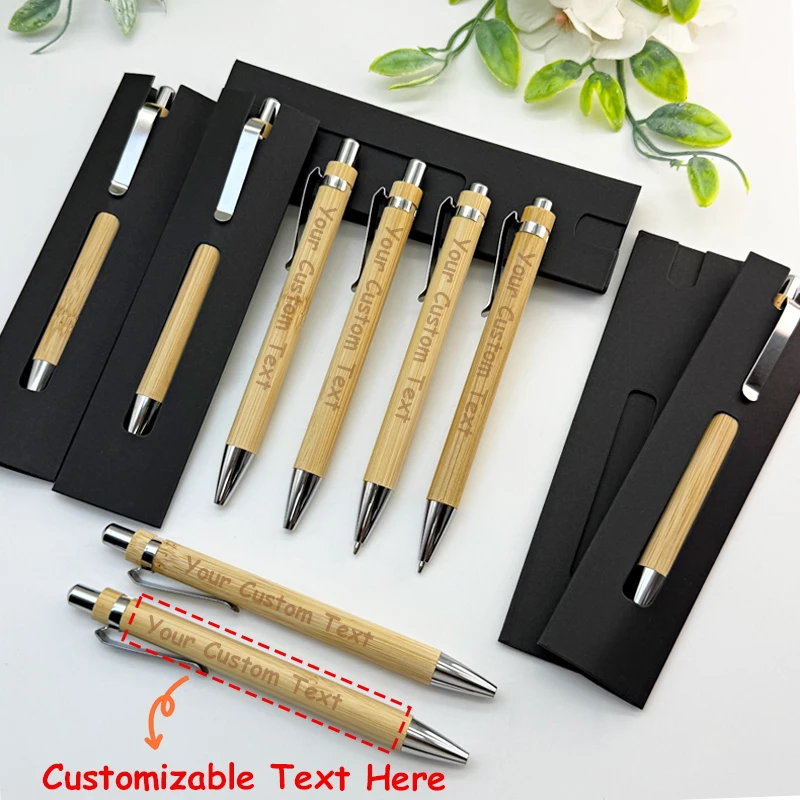 40/80 Sets personalisierte Kugelschreiber aus Bambus für Hochzeiten, Verlobungen, Partys, Firmengeschenke mit Geschenkbox – Detail 4