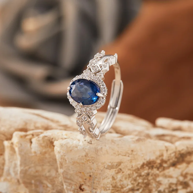 

s925Pure Silver Natural Sapphire Ring for Women, Pigeon Egg Gemstone Index Finger Ring, Live Streaming Hot Item, Colorful Gemsto