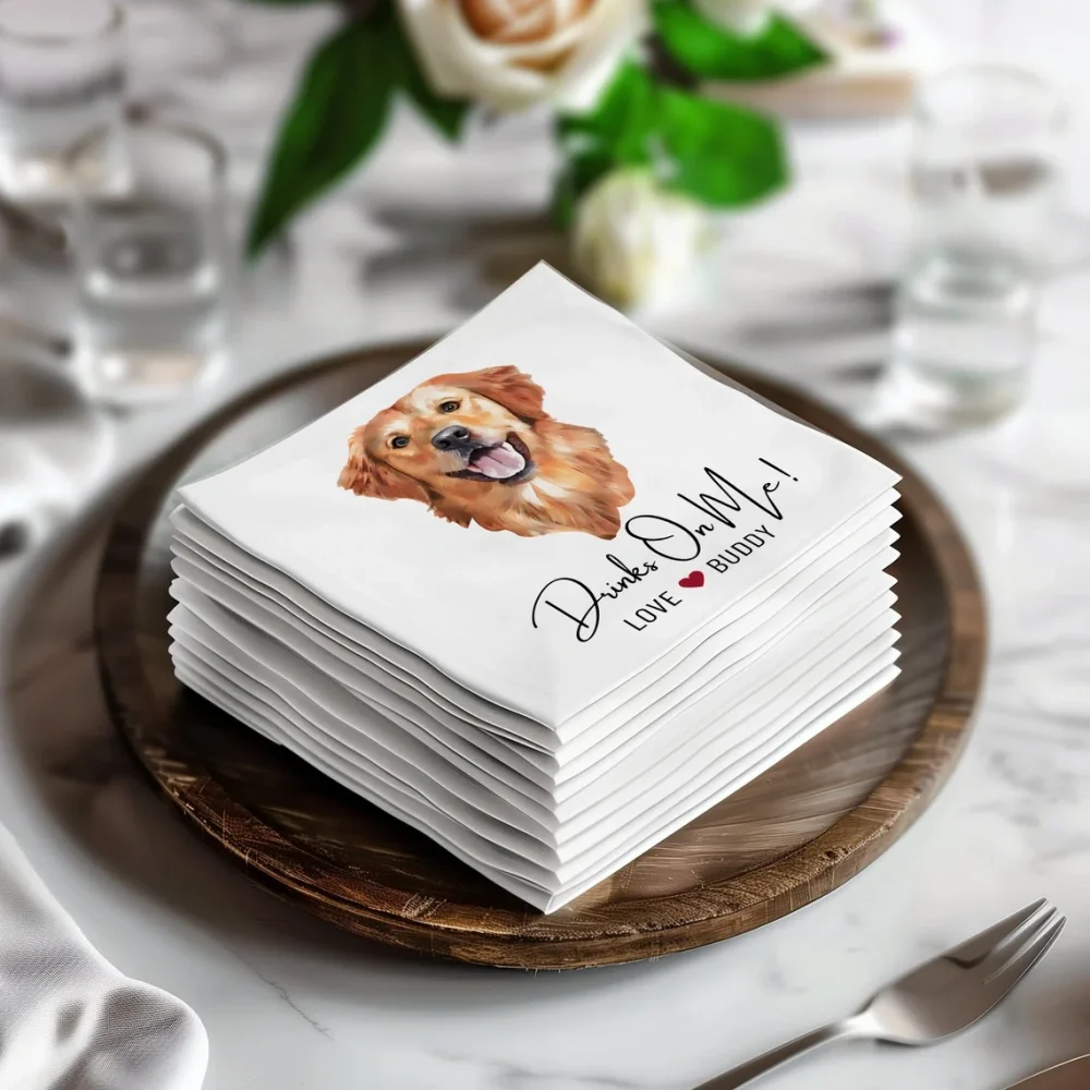 50 pcs Custom Pet Cocktail Napkins,Dog Wedding Napkins,Custom Pet Portrait Napkins,Pet Lover Wedding Decor,Pet Cocktail Napkins