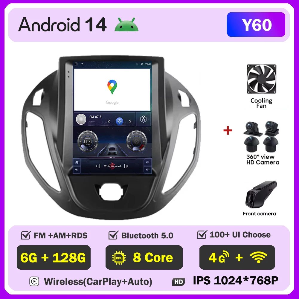 Android Auto Radio Voor Ford B-Max Transit Courier Tourneo 2012-2018 Carplay Navigatie GPS Carplay Multimedia Speler Geen 2din