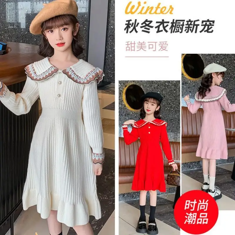 

Kawaii модное платье-пуловер для девочек, студенческое осенне-зимнее повседневное платье с длинными рукавами и героями мультфильмов, платье принцессы, детская одежда