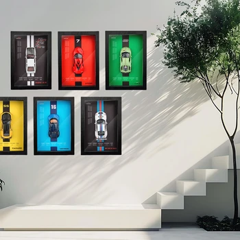 Cornice per foto in legno 3D con macchinina in miniatura in metallo pressofuso 1/32, decorazione da parete da 12 pollici adatta per soggiorno in stile moderno