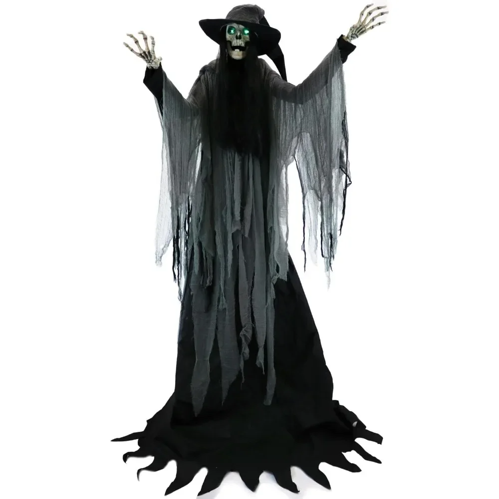 Tall Macabre Skeleton Witch , Motion-Activated Talking Halloween Animatronic for Indoor or Covered Outdoor Creepy