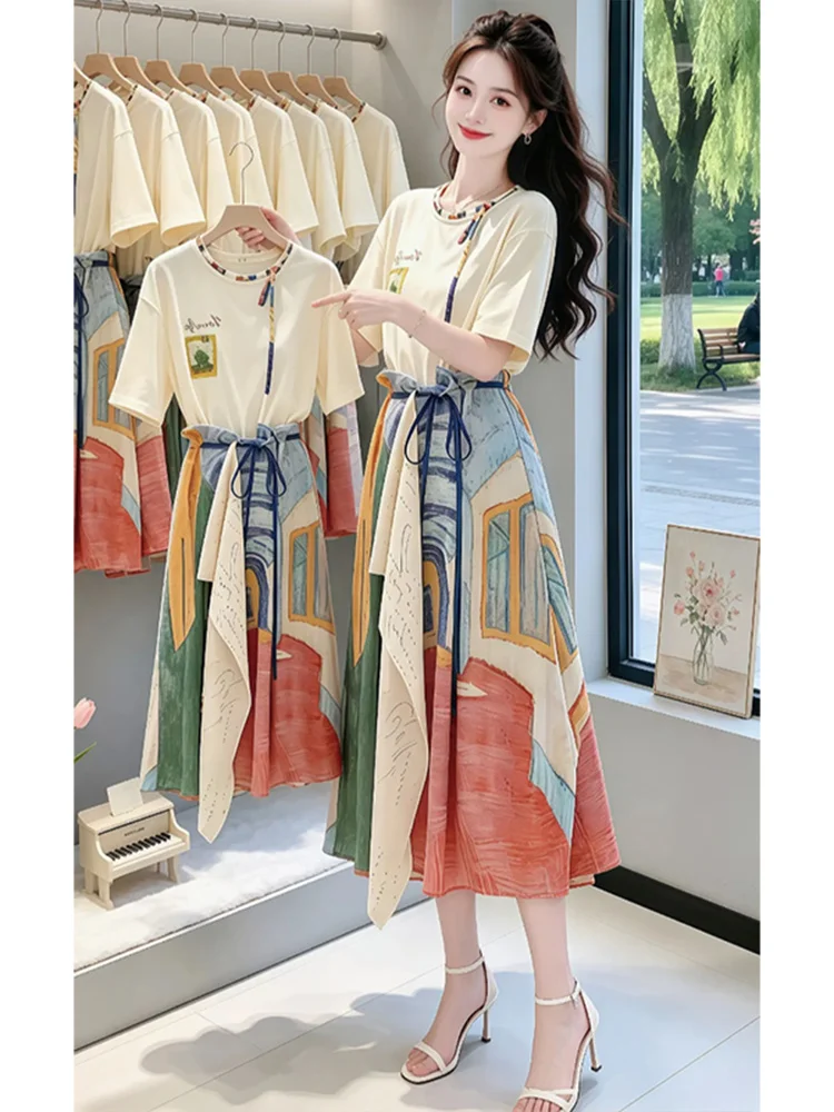 

Unique Beautiful Summer Outfit Two-Piece Set 2026 New Short Sleeve T-Shirt Casual Print Skirt High Waist Casual Set for ...