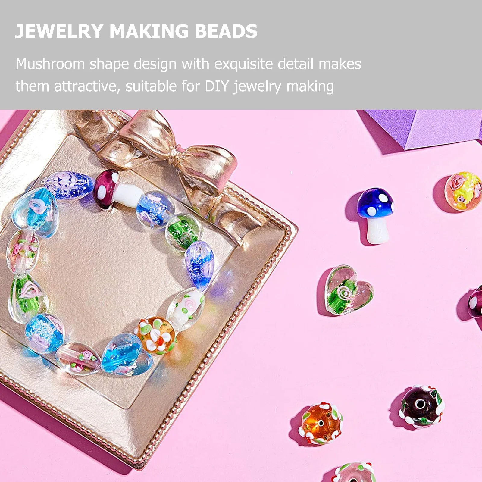 30Pcs Premium Glass Mushroom Beads Smooth Surface Wear Resistant DIY Jewelry Beads for Necklace Earring Bracelet Craft Making