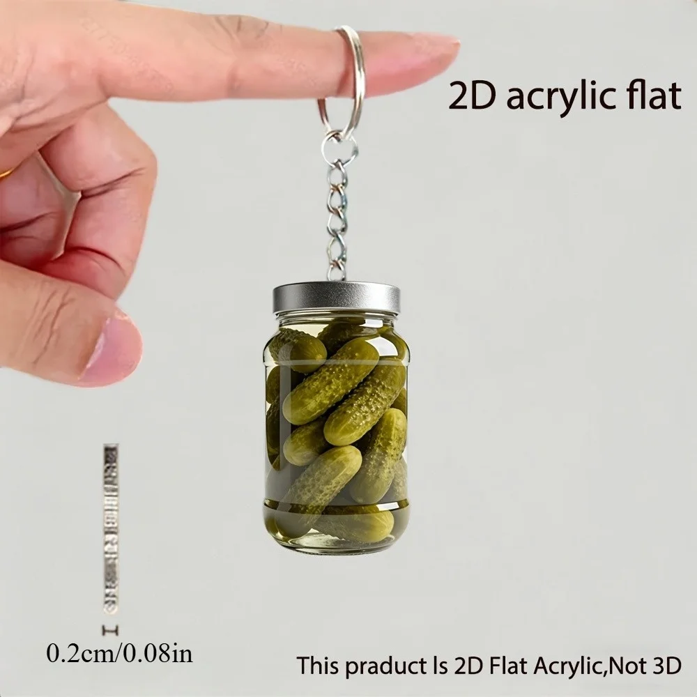 10/4 Piece Set 2D Flat Canned Pickled Cucumber Acrylic Keychain Pendant, Realistic Pickled Cucumber Jar Pendant, Fun and Quirky Food-Style Ornament, Suitable for Car Keys, Backpacks, and Wallet Decorations, Suitable for Various Occasions, Halloween, Christmas Gifts