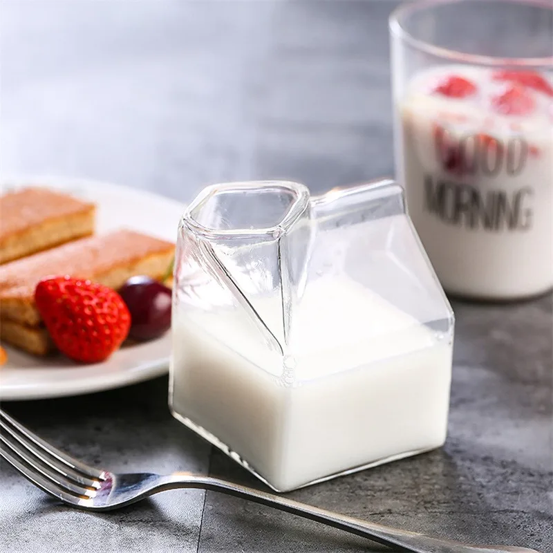 1Pc Milk Cup Half Pint Milk Carton Style Creative Mini Creamer Jug Glass Milk Mug Cow Udder Cup Milk Cup 2024 New