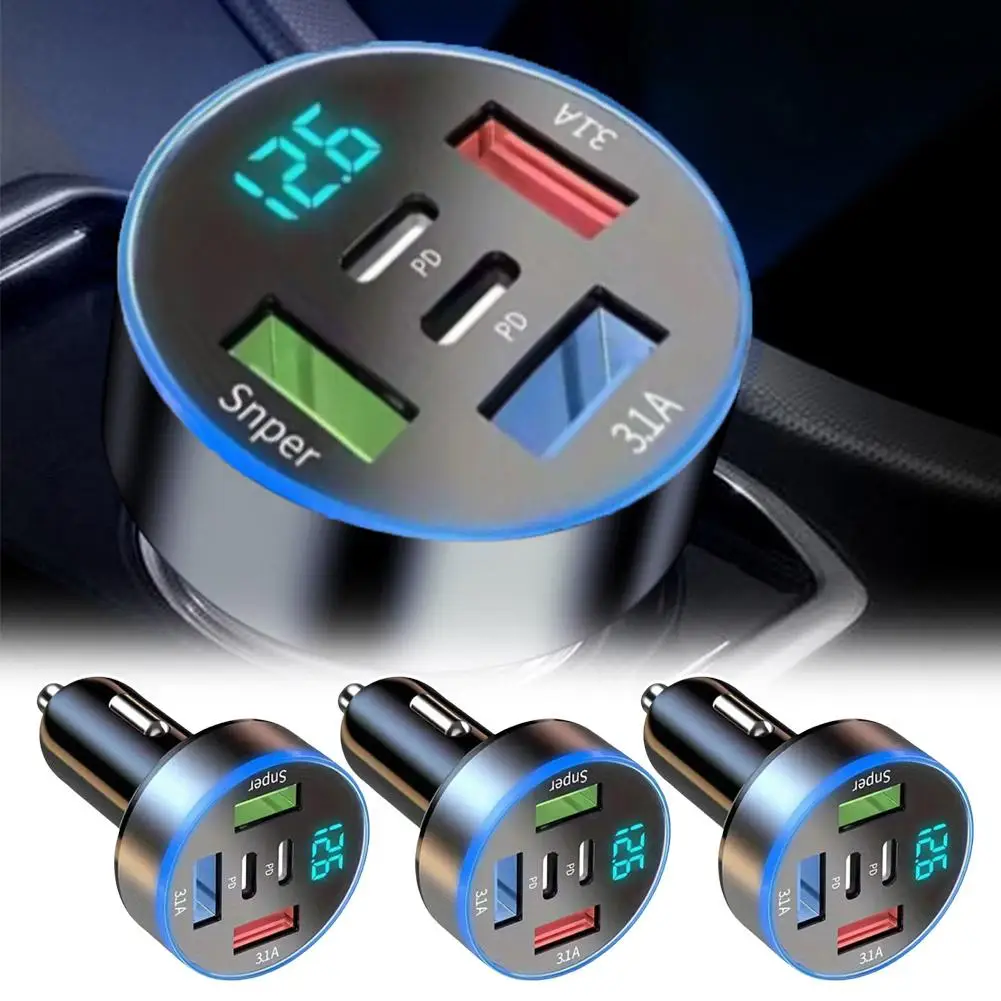 Digital Display Car Charge 4usb 66W Fast Charge PD Phone Charger Car Four Tow Charging Mobile Head QC3.0 Accessories One D0Z5