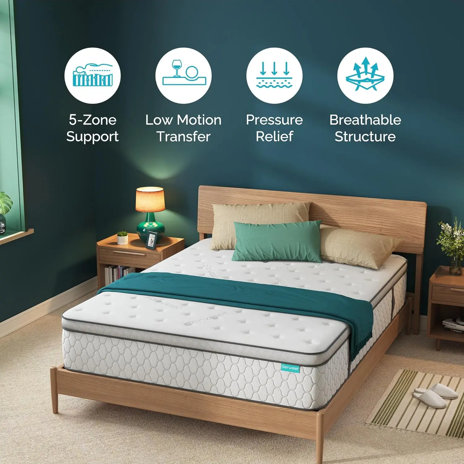 Serweet 12 Inch Memory Foam Hybrid Full Mattress-5-Zone Pocket Innersprings Motion Isolation - Heavier Coils for Durable Support