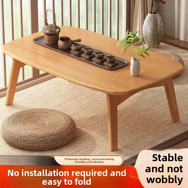 FoldingSolidWoodCoffeeTableLiving Room FurnitureModernMinimalist Tea Table Space Saving Multi-purpose Dining Table Balcony Side