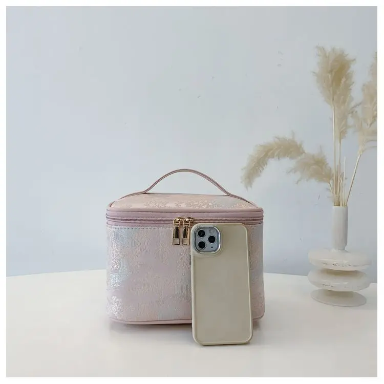 الرجعية التطريز حقيبة مستحضرات تجميل المرأة أنيقة سعة كبيرة متعددة الوظائف حقيبة يد السيدات المحمولة أدوات الزينة المنظم Maquillaje #6