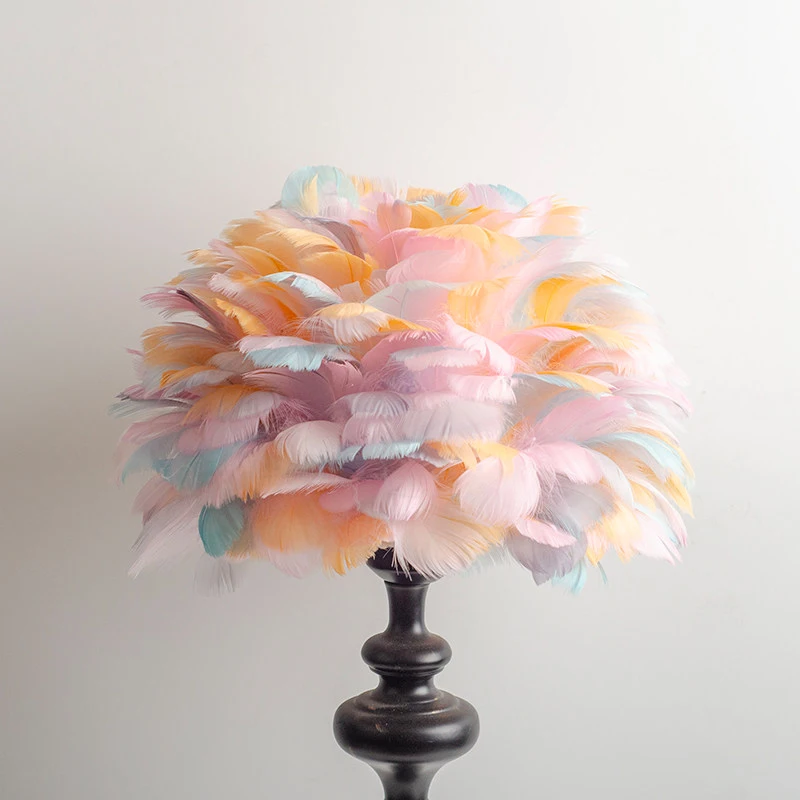 European Style Feather Lampshade Luxury Cloth Art Bedroom  Bedside Desk Lamp Cover Nordic Hotel Home Decor Feather Light Cover