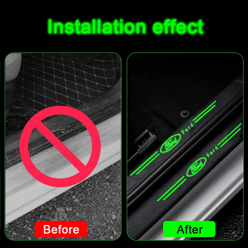 Luminous Car Door Threshold Protective Stickers for Ford F150 ST S MAX Fiesta Transit Ecosport Edge Escape Focus Explorer Galaxy