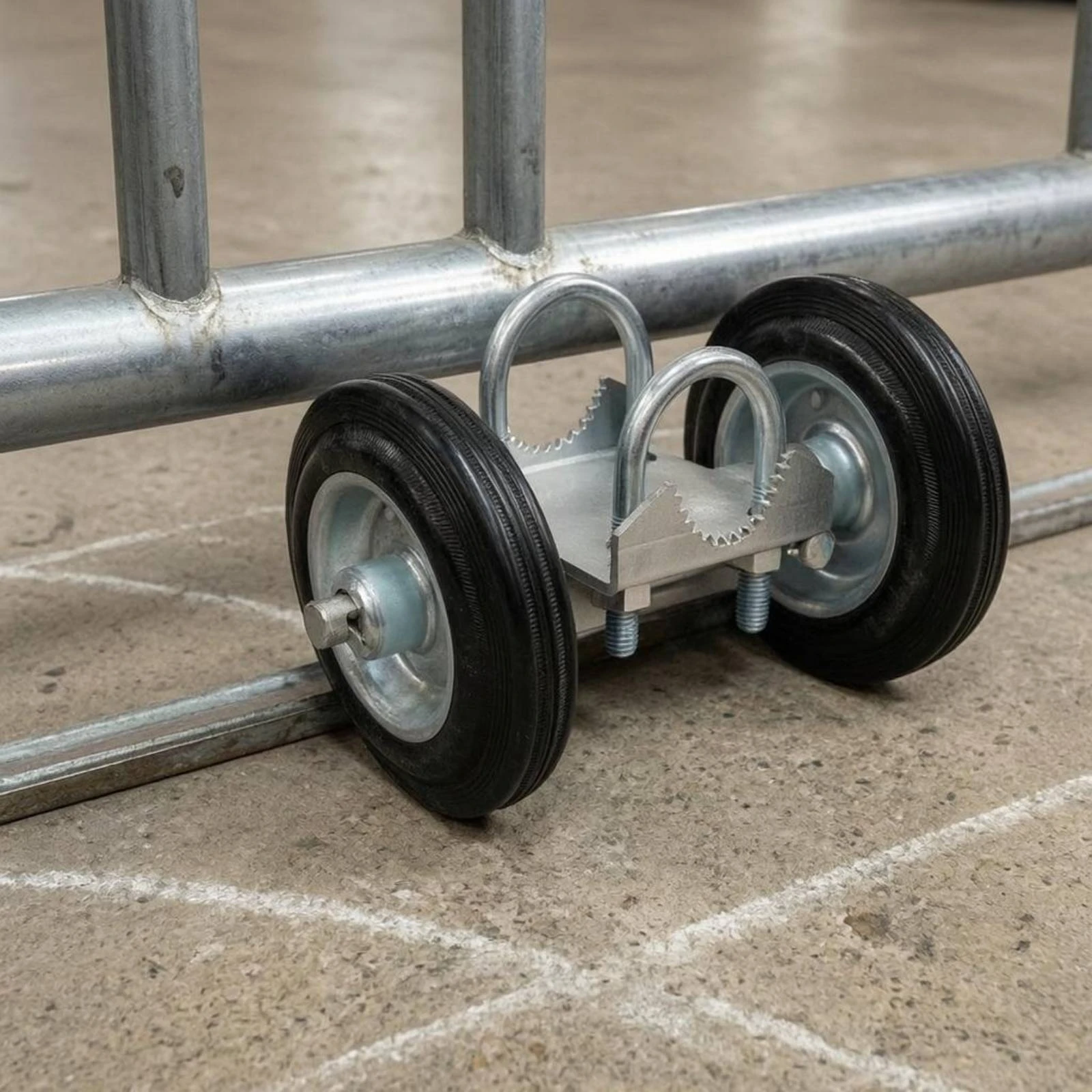 Picture 7: Double Wheel Gate Bracket Steel Gate Wheel Bracket Yard Fitting Rubber Wheels Hardware U-Bolt Clamps