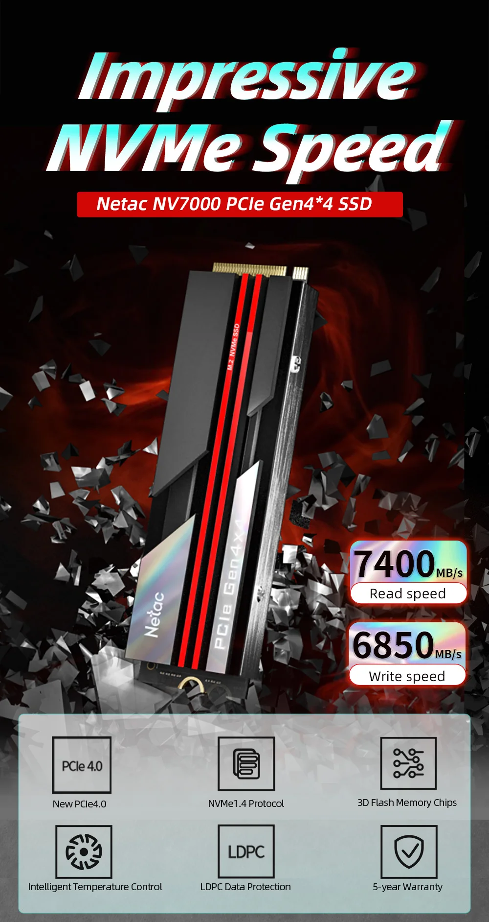 Netac M2 NVMe SSD 2 TB 512 GB 4 TB SSD 1 TB interne Solid-State-Festplatte M2 PCIe 4.0x4 2280 SSD-Laufwerk für PS5 Laptop PC – Detail 3
