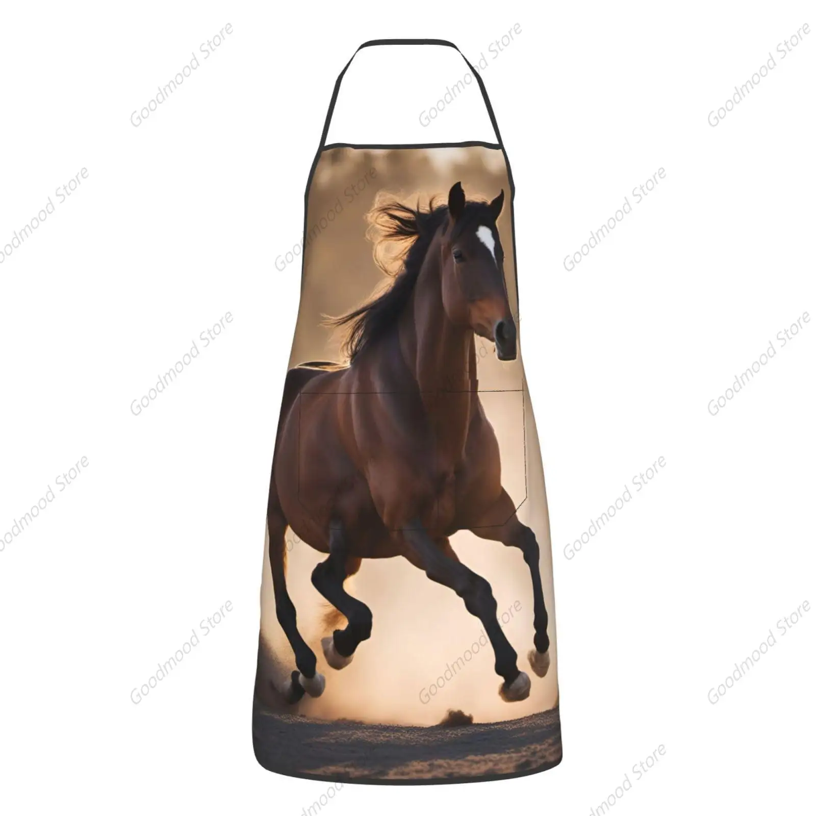 Running Horses Print Will Well Chef Apron For Men And Women Professional For Cooking With Pocket Bib Apron