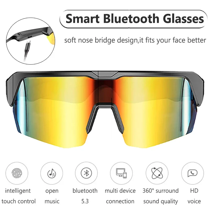 Smart Bluetooth 5.3 Glasses For Listening To Music/Phone Calls/Cycling/Sports Headphone Men Women UV Protection Sunglasses