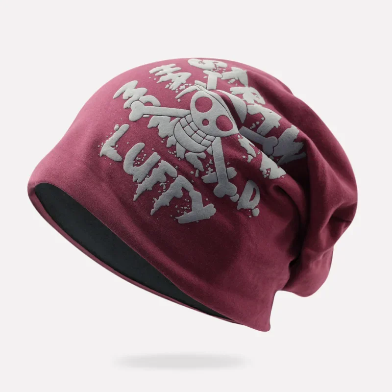 Gorro de punto de una pieza para hombre y mujer, gorro de Anime Luffy, grueso, cálido, sin ala, piel, Hip Hop, esquí, regalo