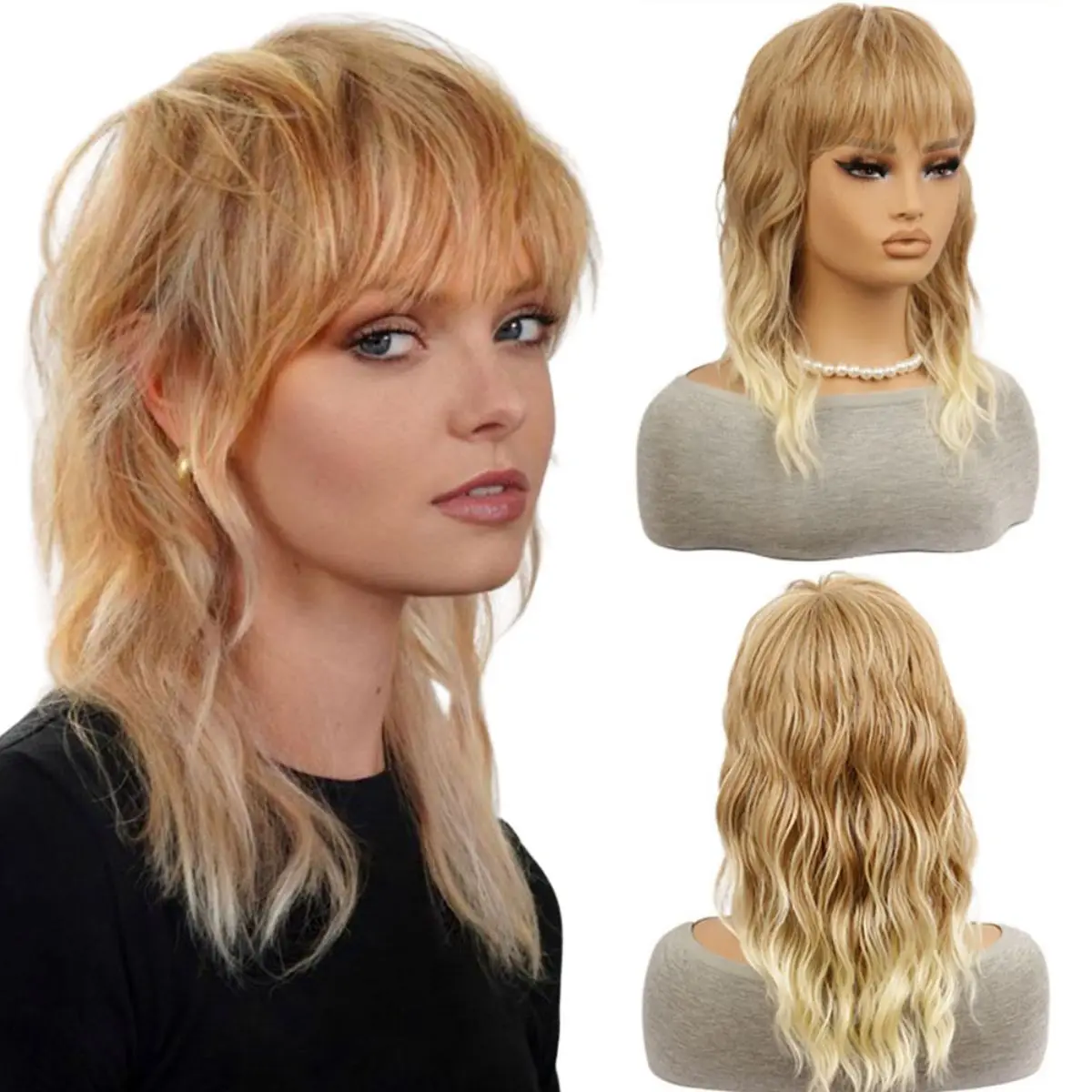 

Anxin Lady Light Gold Mixed Color Air Stay Bangs Long Curly Hair Sexy Beautiful High Quality Wig For Women Daily Use