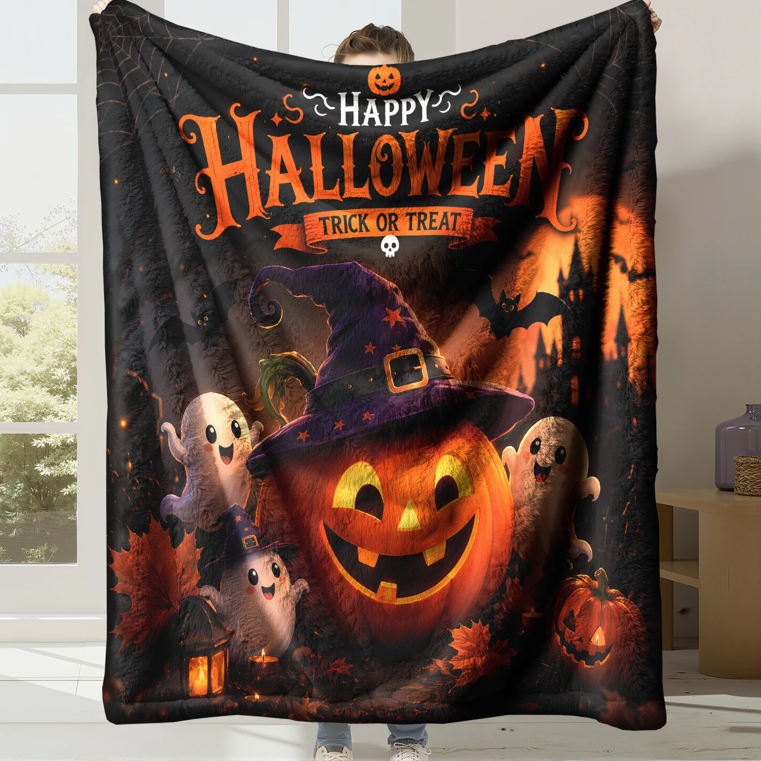 Soft Flannel Fleece Halloween Blanket Digital Print Super Warm Cozy Throw Blanket for Bed Couch Sofa Home Decor Gift NO.404